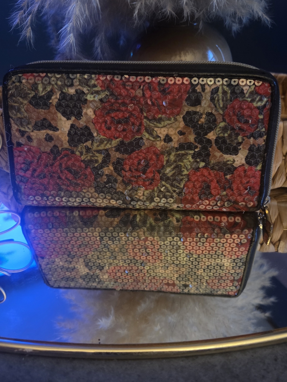 Y2K Betsey Johnson Sequin Rose Leopard Zip Wallet - Picture 5 of 16